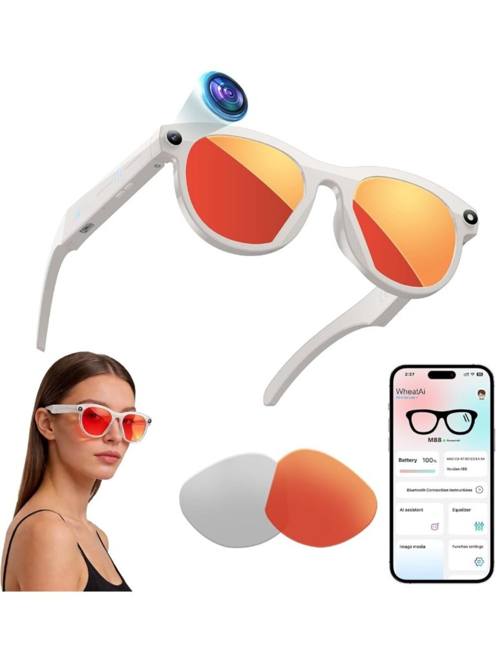 Smart Glasses with 2MP Camera, HD Video, Bluetooth Calls, Voice Assistant